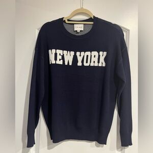 Pink Rose Navy Crewneck Intarsia Sweater with 'New York' Design